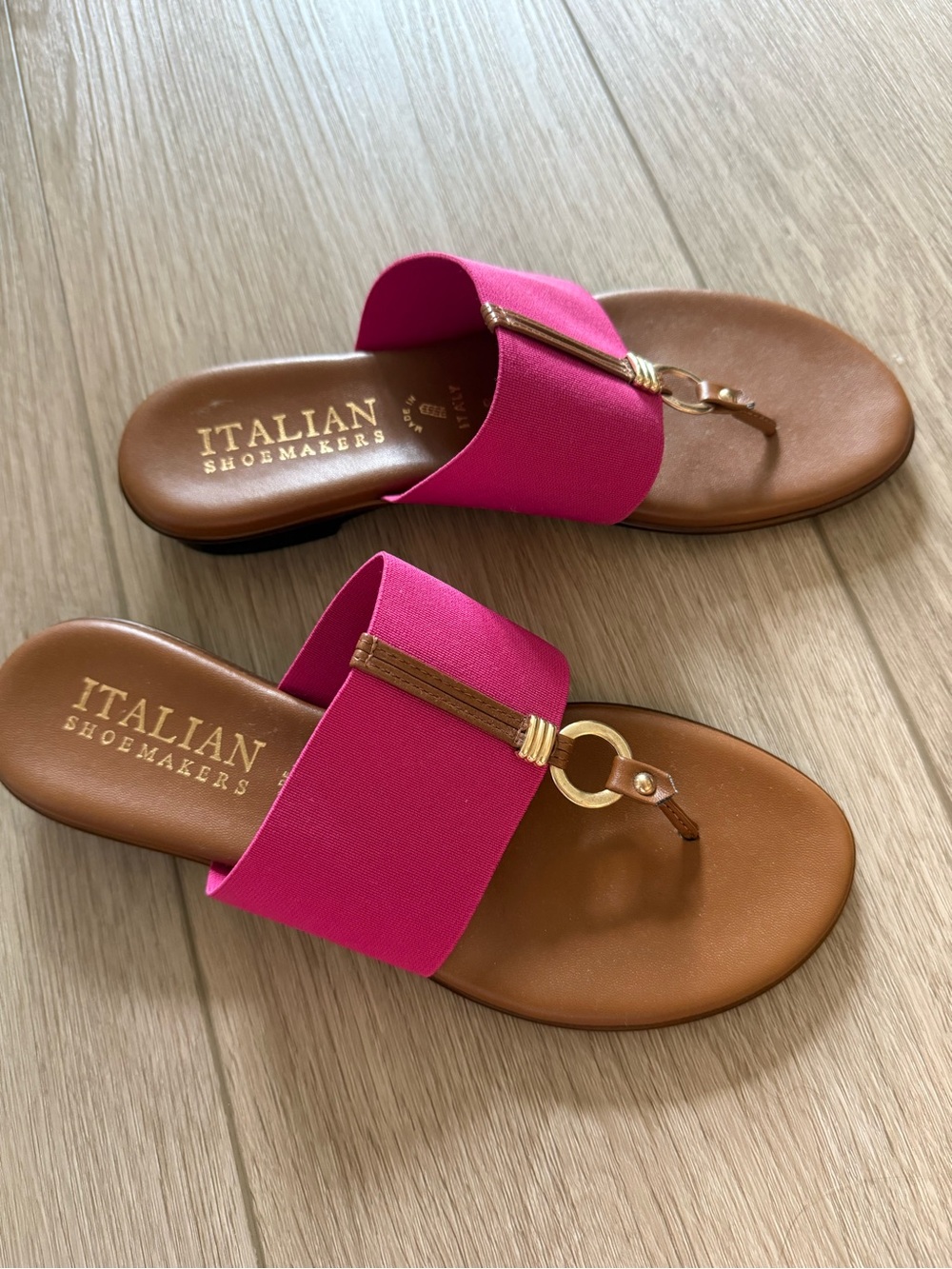 Italian Shoemakers Hot Pink Slide Sandals with Gold Accent